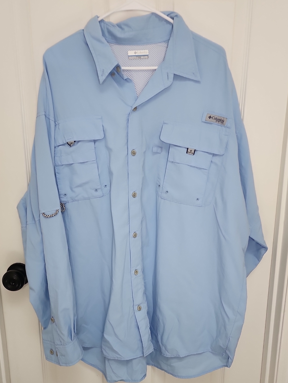 Columbia Light Blue Outdoor Fishing Shirtβ with Utility Pockets Size XXL